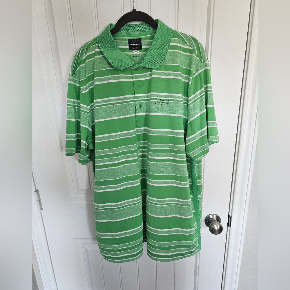 Greg Norman size Large green and white stripped polo